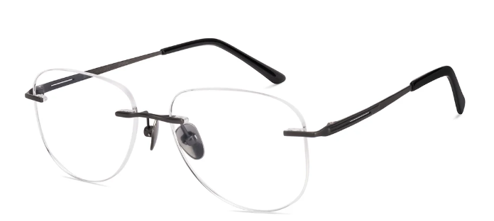 Minimalist Rimless Eyeglasses Closed with black frame on a white background
