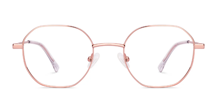 Rose gold eyeglasses Front on a white background