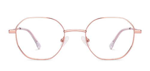 Rose gold eyeglasses Front on a white background