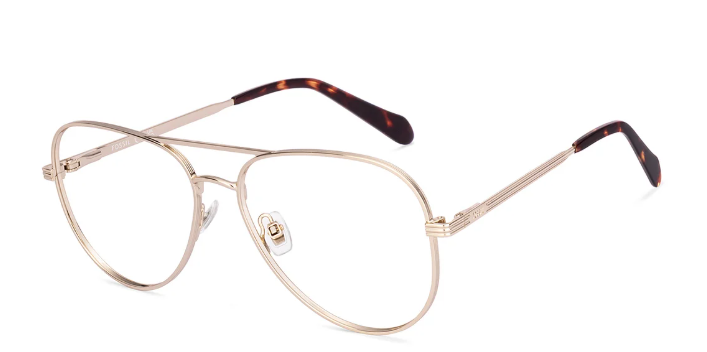 Gold aviator glasses on a white background