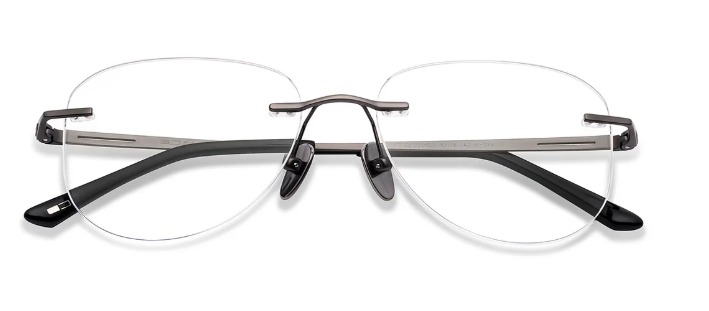 Folded frameless optical glasses showing premium hinge construction