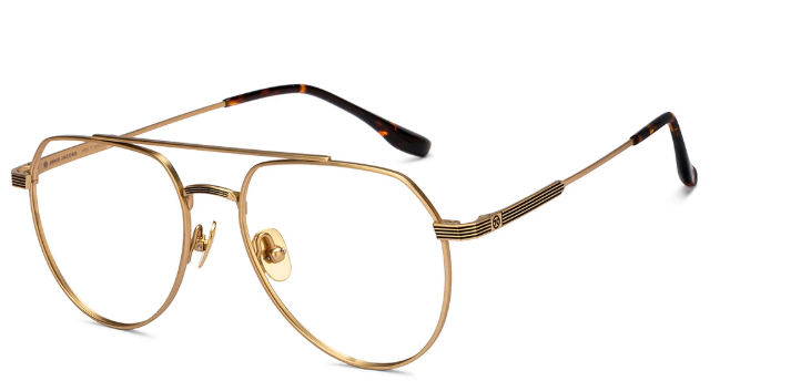 gold-metal-prescription-aviator-frames-angled on a white background