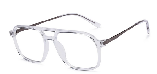 The Nova transparent eyeglasses angled front view showing clear acetate frame and double bridge.