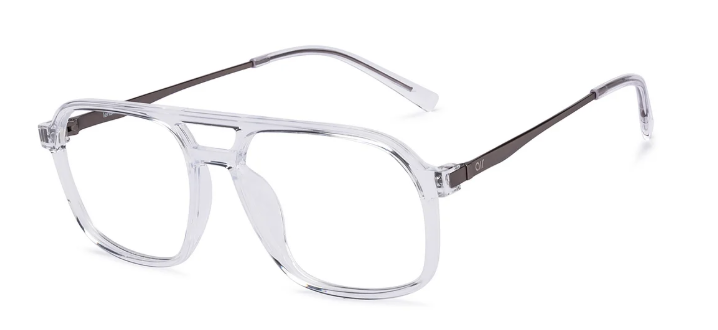 Modern transparent eyeglass frames for men and women, featuring a retro clear double-bridge design