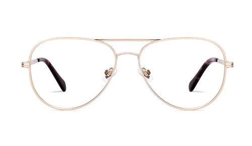 Direct front view of retro gold metal double bridge frames showing the symmetrical aviator shape