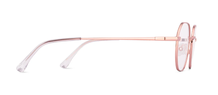 Side profile of hexagonal rose gold eyeglass frames