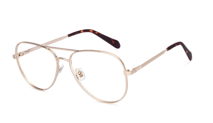 Vintage gold aviator eyeglasses with a classic double bridge and tortoiseshell accents